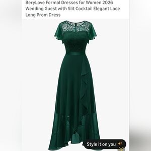 Elegant Green Lace Flutter-Sleeve Maxi Dress.  W-32